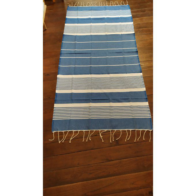 Fouta Arthur Blue/white multi stripe flat weaving 2x1m