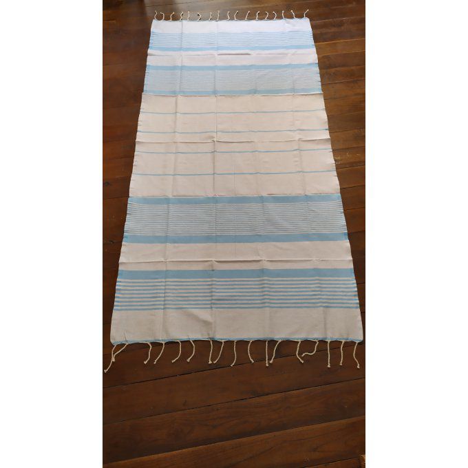 Fouta Arthur Light grey/turquoise multi stripe flat weaving 2x1m 