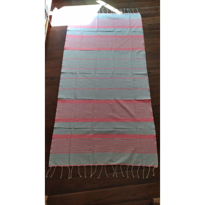 Fouta  Arthur Light grey/neon pink multi stripe flat weaving 2x1m