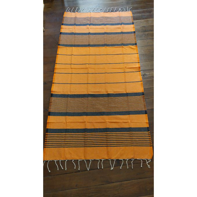 Fouta Arthur Orange/black multi stripe flat weaving 2x1m 