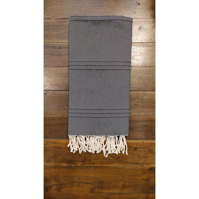 Fouta Anthracite  3 thin seams No stripes  Flat weaving 2x2m