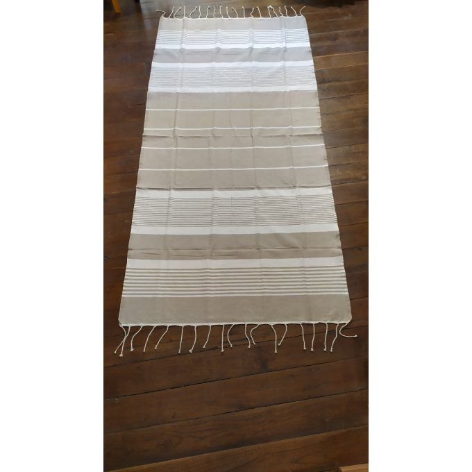 Fouta Arthur Light Beige/white multi stripe flat weaving 2x1m 