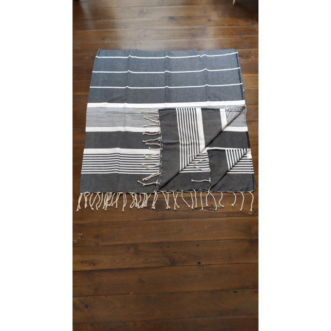Fouta Black  White stripes Flat weaving 2x2m 