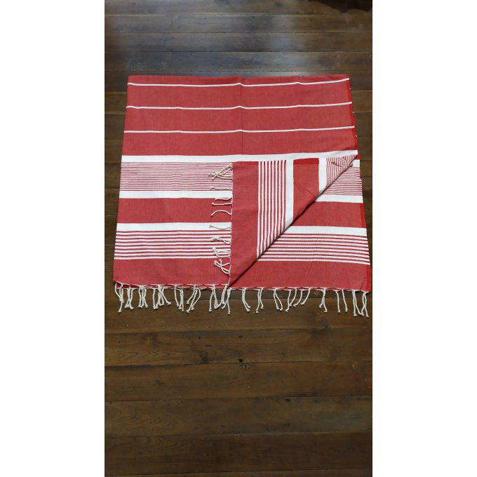 Fouta Red  White stripes  Flat weaving 2x2m    
