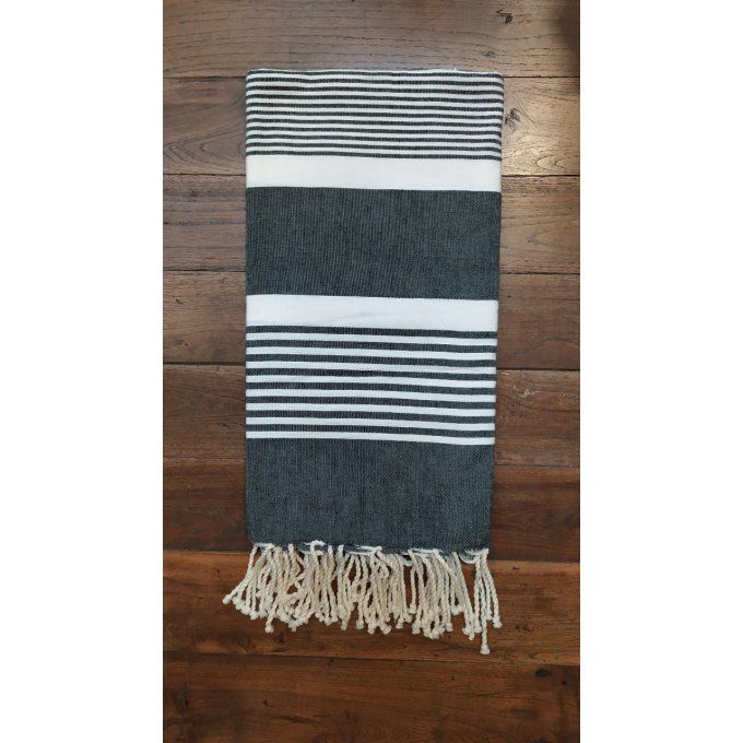 Fouta Black  White stripes Flat weaving 2x2m 