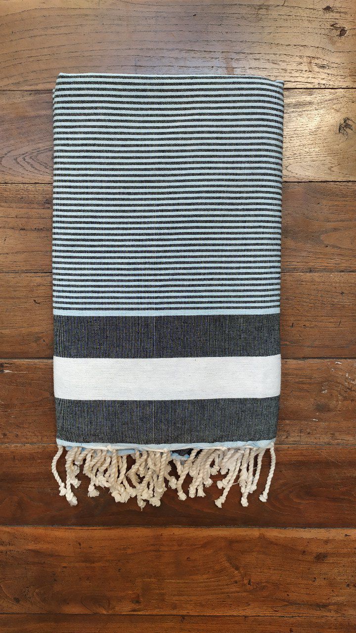 Fouta Black White multi Black stripes flat weaving 2,50x2,35m     