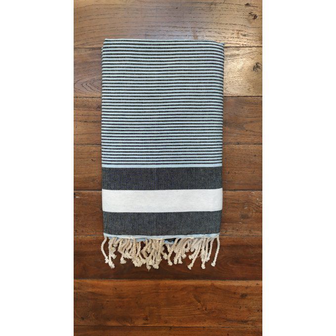 Fouta Black White multi Black stripes flat weaving 2,50x2,35m     
