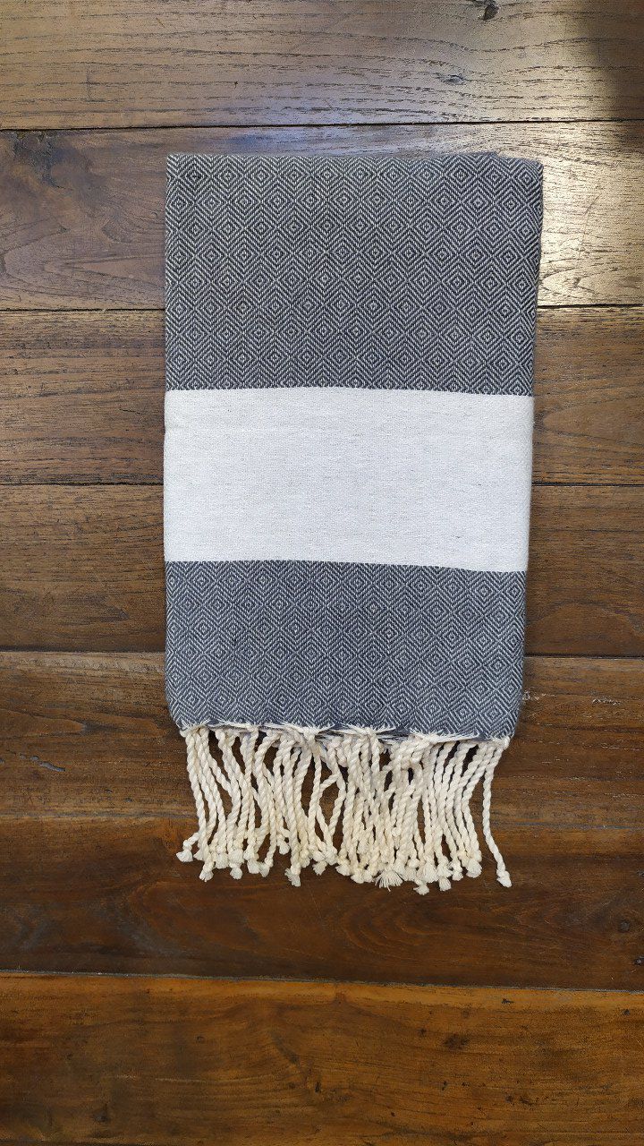 Fouta Chevron Diamond  Dark Grey  Light grey stripe 2x1m 