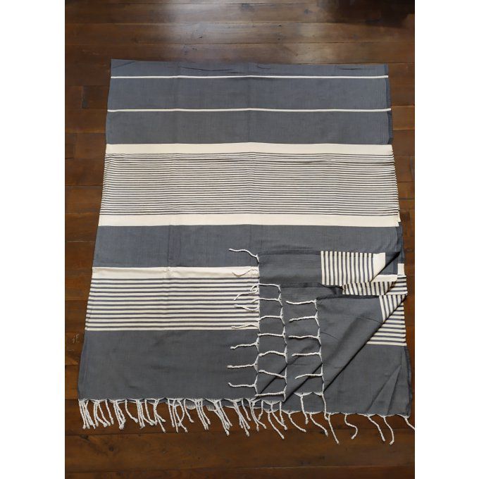 Fouta Black -  White stripes Flat weaving 3x2m