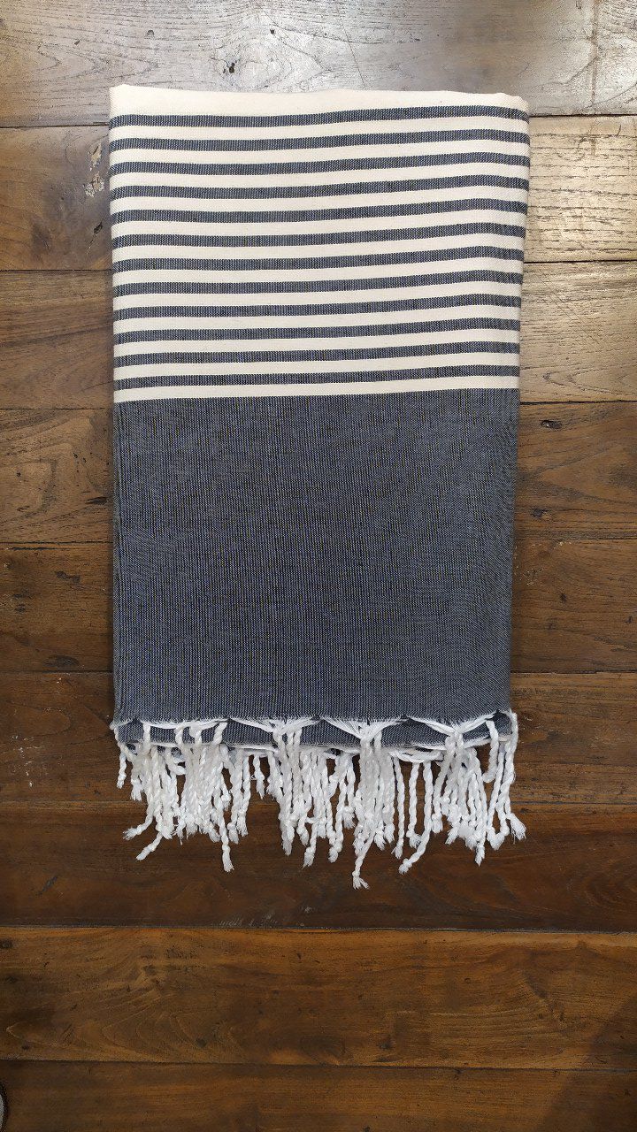 Fouta Black -  White stripes Flat weaving 3x2m