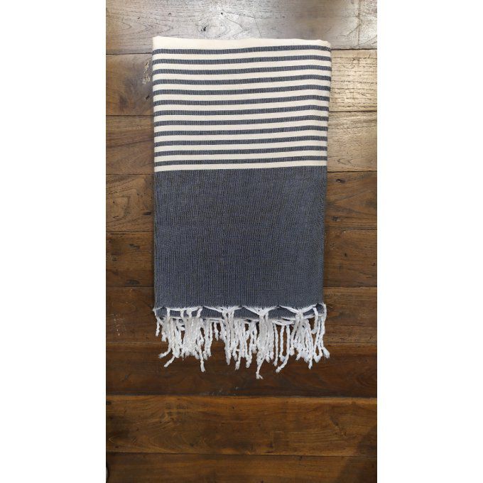 Fouta Black -  White stripes Flat weaving 3x2m