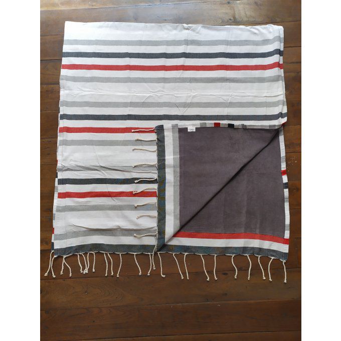 Fouta Double sided (frotté) Black White Red Grey - Grey inside - 2x1m  