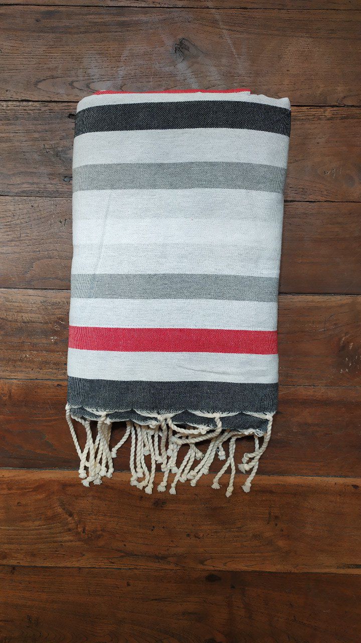Fouta Double sided (frotté) Black White Red Grey - Grey inside - 2x1m  