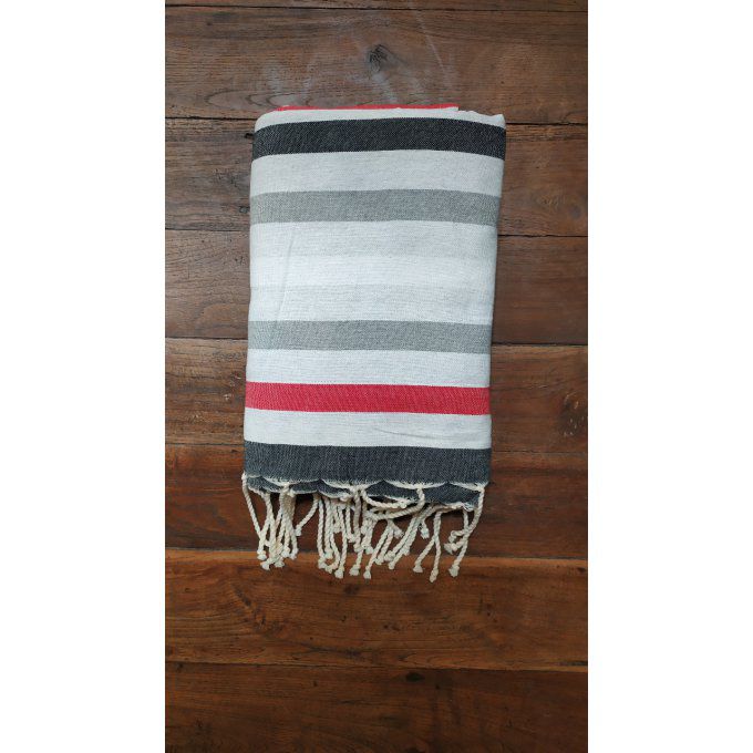Fouta Double sided (frotté) Black White Red Grey - Grey inside - 2x1m  