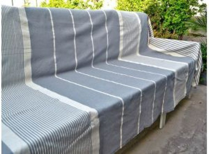 Fouta Fuschia -  Grey stripes Flat weaving 3x2m  
