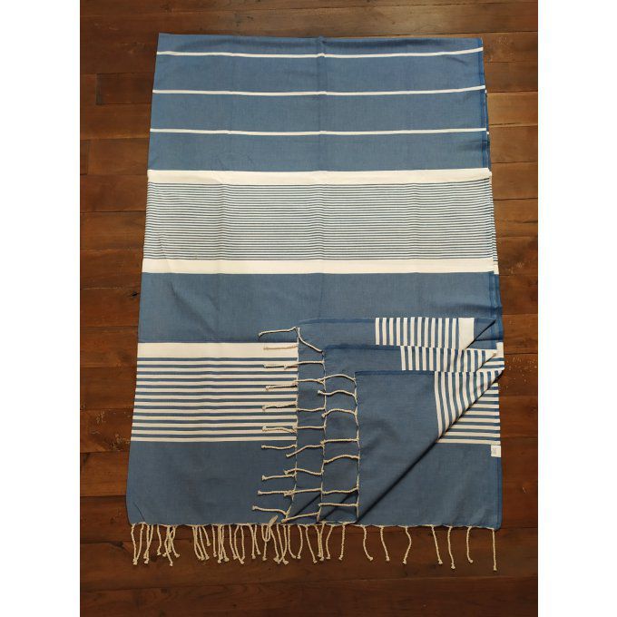 Fouta Indigo Blue -  White stripes Flat weaving 3x2m  