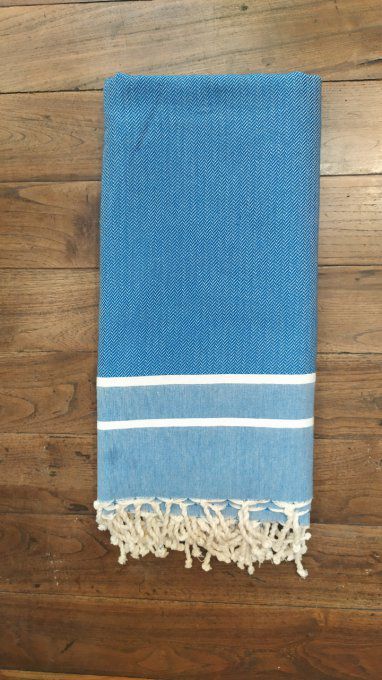 Fouta Indigo Blue Chevron weaving Running whip stitch Edge. 2x2m 