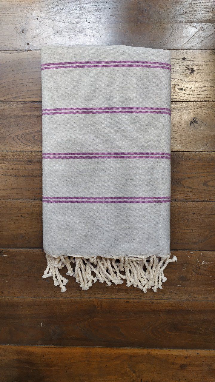 Fouta Light Grey Thin Purple stripes flat weaving 2,50x2,35m 