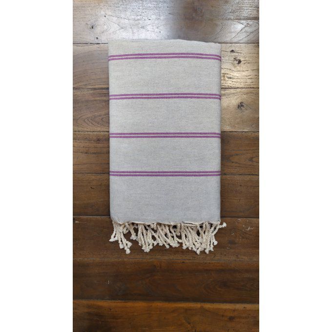Fouta Light Grey Thin Purple stripes flat weaving 2,50x2,35m 