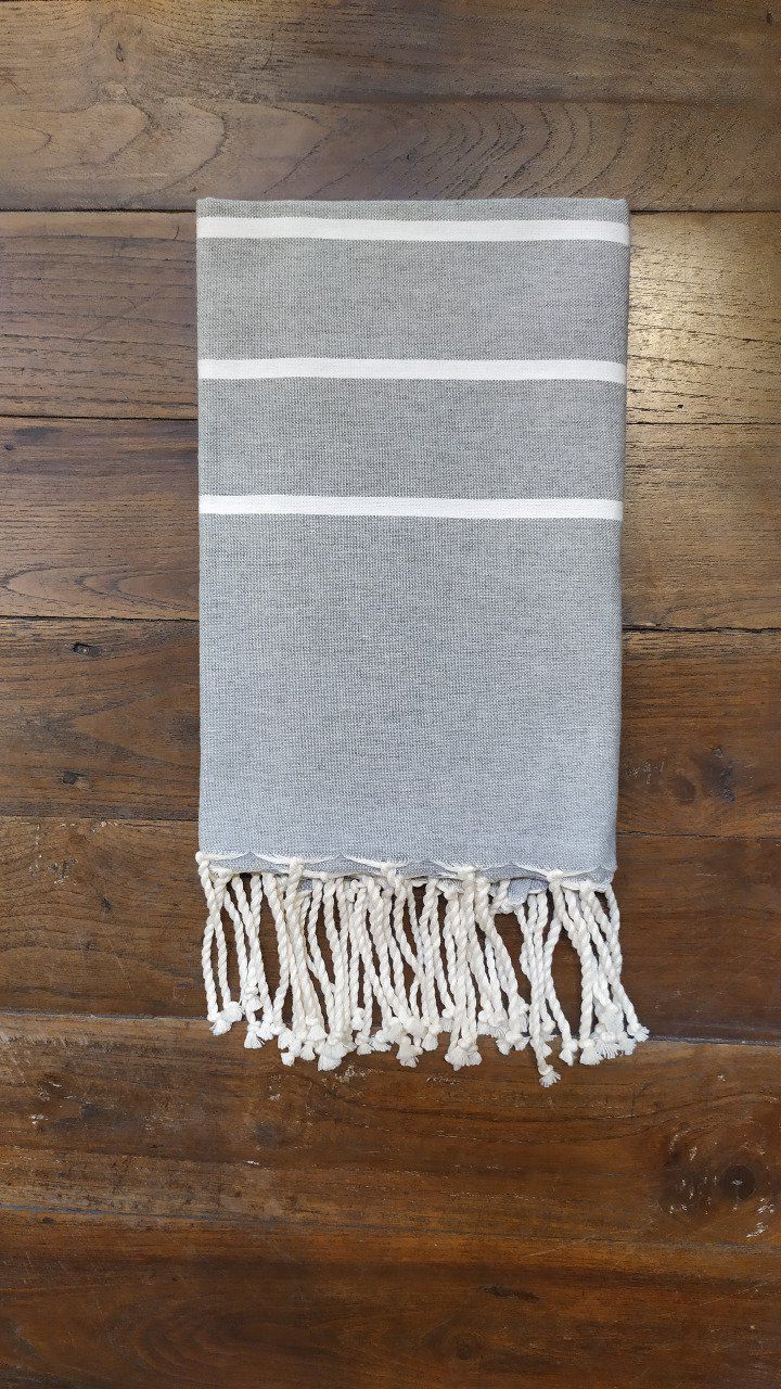 Fouta Light Grey/White thin stripe flat weaving 2x1m  