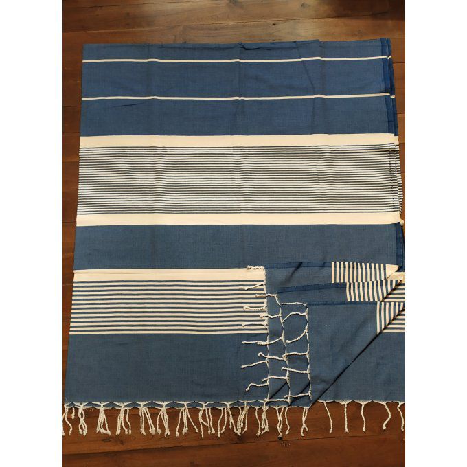 Fouta Marine Blue -  White stripes Flat weaving 3x2m 