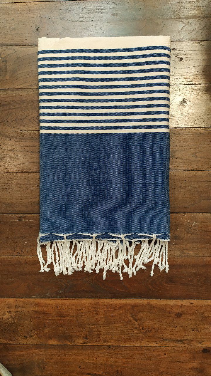 Fouta Marine Blue -  White stripes Flat weaving 3x2m 