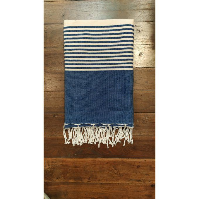 Fouta Marine Blue -  White stripes Flat weaving 3x2m 