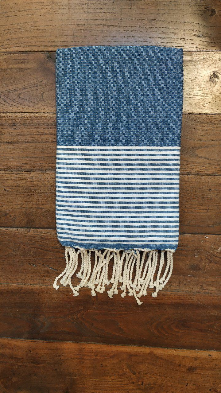 Fouta Marine blue thin white stripes bumble bee weaving 2x1m  