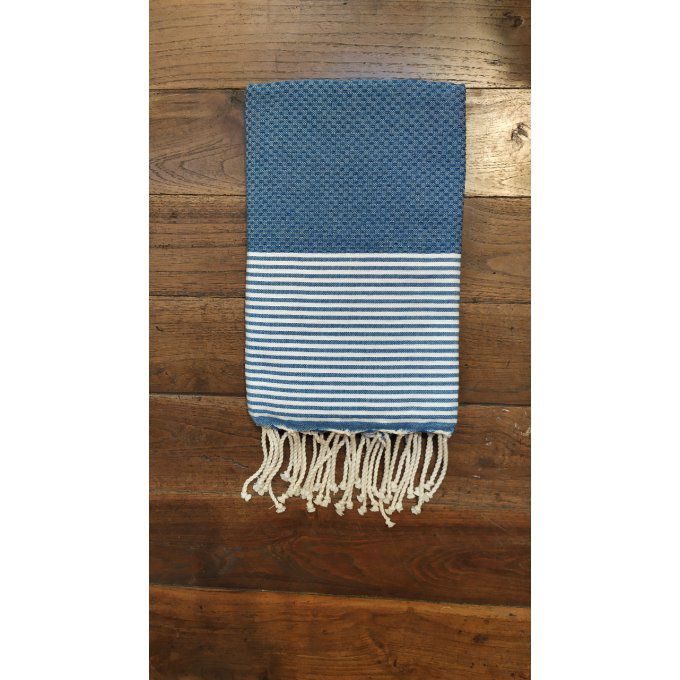 Fouta Marine blue thin white stripes bumble bee weaving 2x1m  