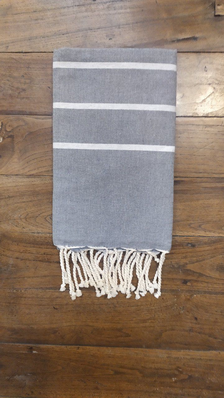 Fouta Medium Grey/Light Grey thin stripe flat weaving 2x1m  