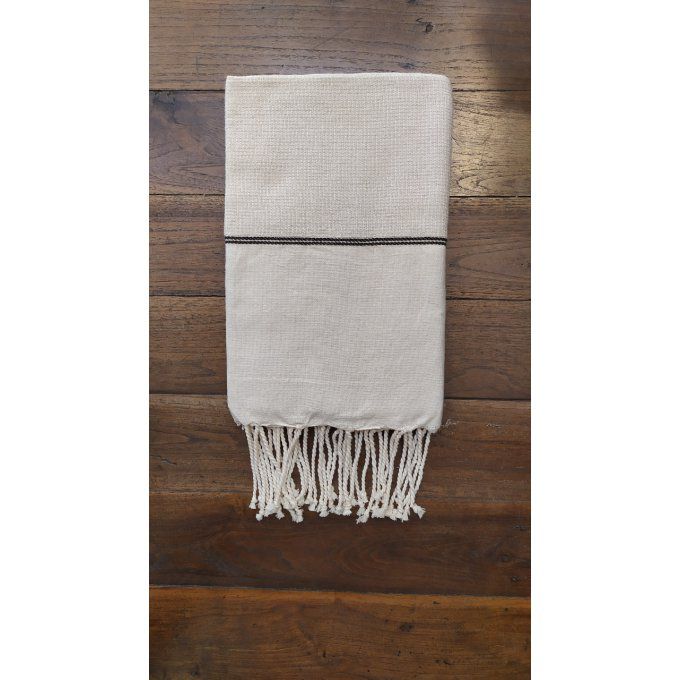 Fouta Nattée Beige  Thin white stripe 2x1m  