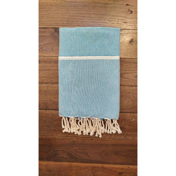 Fouta Nattée Sky blue  Thin White stripe 2x1m    