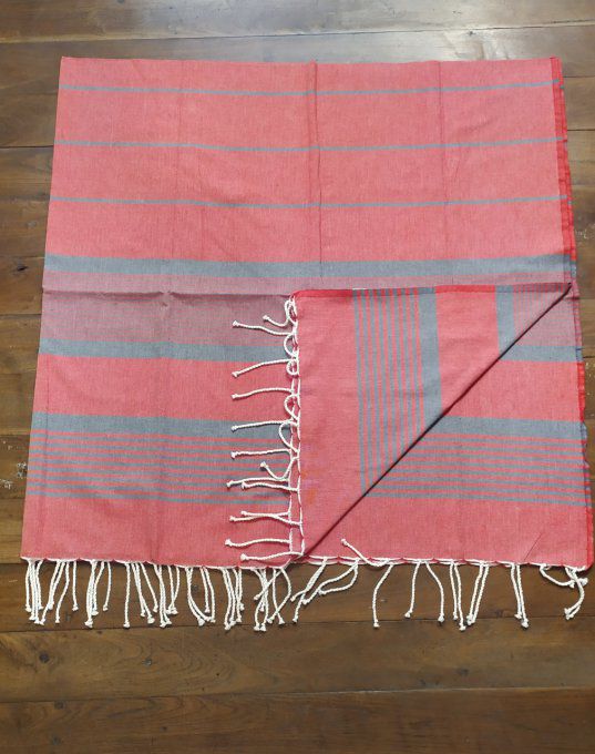 Fouta Red  Grey stripes  Flat weaving 2x2m    