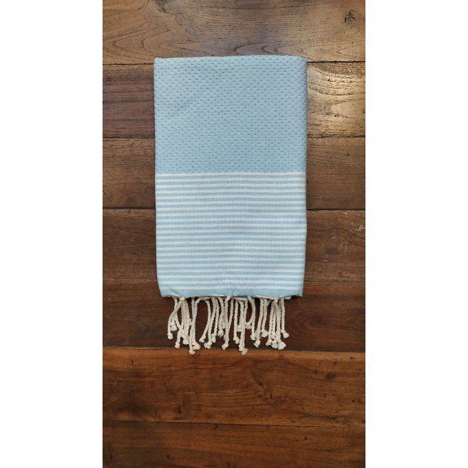 Fouta Sky blue thin white stripes bumble bee weaving 2x1m  