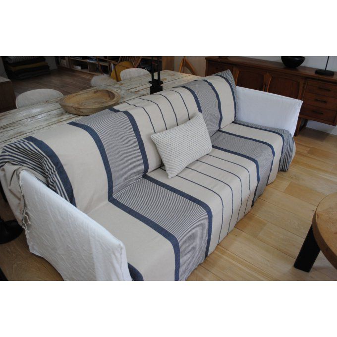 Fouta Light blue White stripes Flat weaving 2x2m