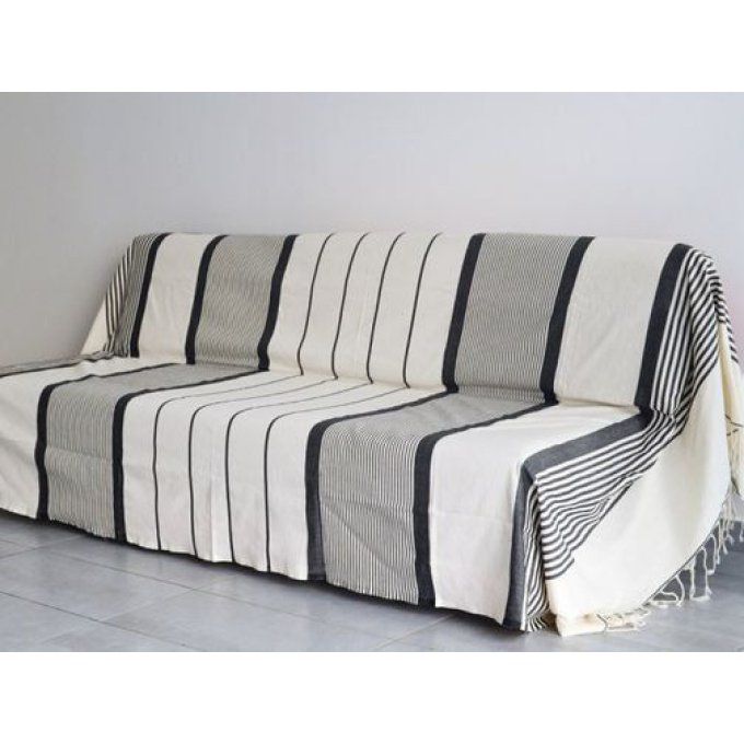 Fouta Indgo White  - Thin stripes - Flat weaving 3x2m    