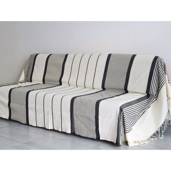 Fouta Black -  White stripes Flat weaving 3x2m