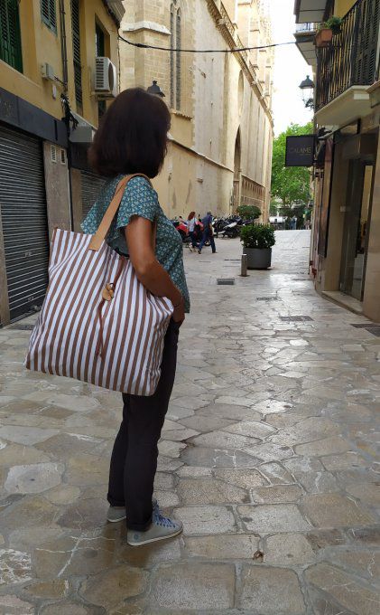 Italian Handmade bag with pocket attached inside - Brown stripes - 55x50cm