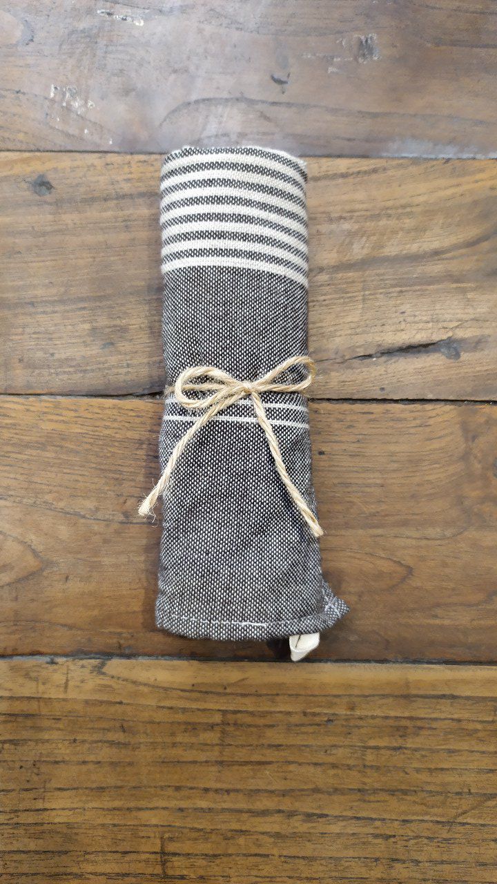 Kitchen Tea Towel - Brown Cream stripes - with buckle to hang - 70x45 cm  