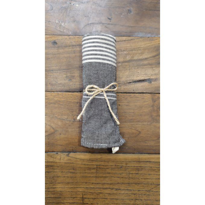 Kitchen Tea Towel - Brown Cream stripes - with buckle to hang - 70x45 cm  