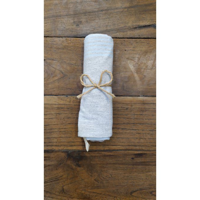 Kitchen Tea Towel - Light Grey Sky Blue stripes - with buckle to hang - 70x45 cm  