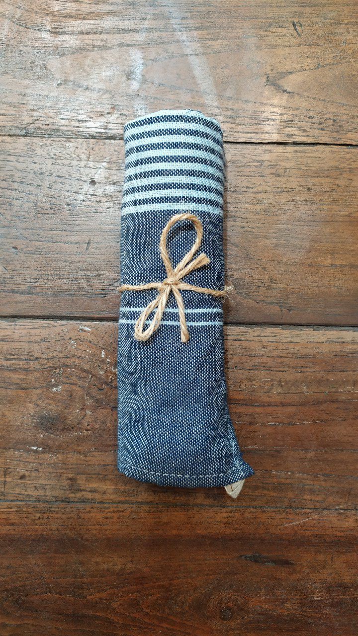 Kitchen Tea Towel - Marine Blue Sky Blue stripes - with buckle to hang - 70x45 cm 