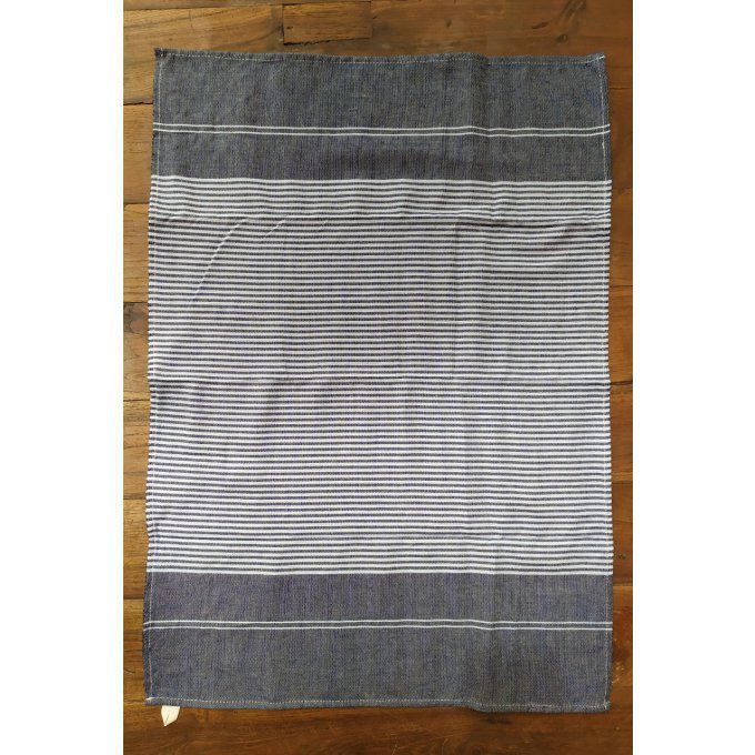 Kitchen Tea Towel - Marine Blue Sky Blue stripes - with buckle to hang - 70x45 cm 