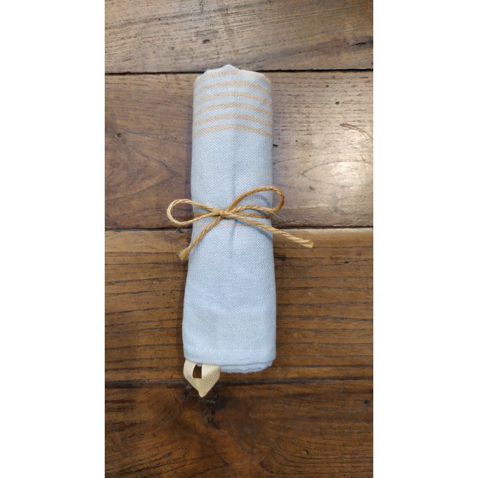 Kitchen Tea Towel - Sky Blue Light Grey stripes - with buckle to hang - 70x45 cm  