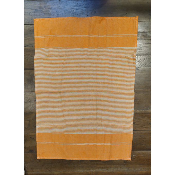 Kitchen Tea Towel - Tangerine Beige stripes - with buckle to hang - 70x45 cm