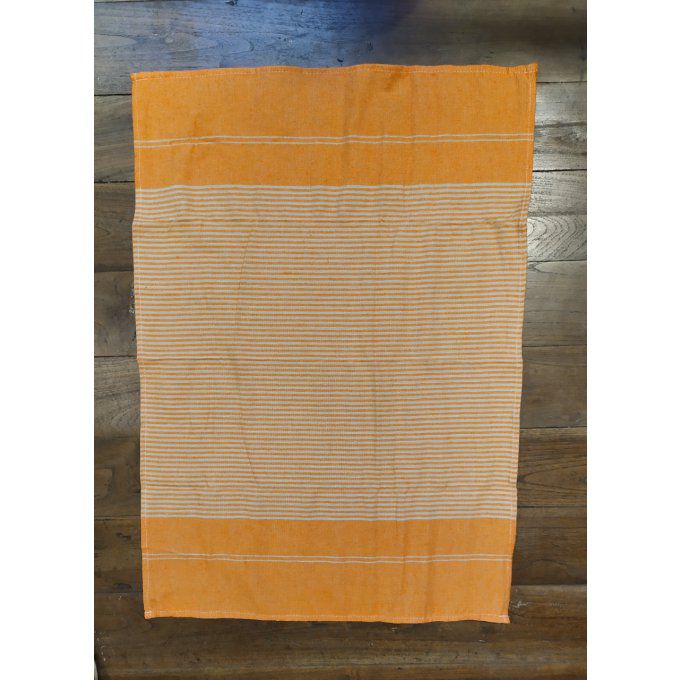 Kitchen Tea Towel - Tangerine Beige stripes - with buckle to hang - 70x45 cm