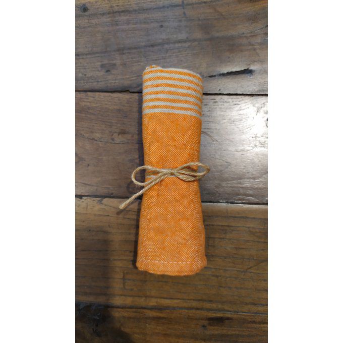 Kitchen Tea Towel - Tangerine Beige stripes - with buckle to hang - 70x45 cm