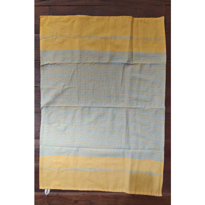 Kitchen Tea Towel - Yellow Light Grey stripes - with buckle to hang - 70x45 cm  