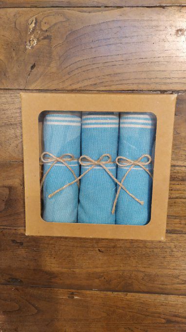 Kitchen Tea Towel with Bamboo- Box of three - Green Grey stripes - with buckle to hang - 70x45 cm