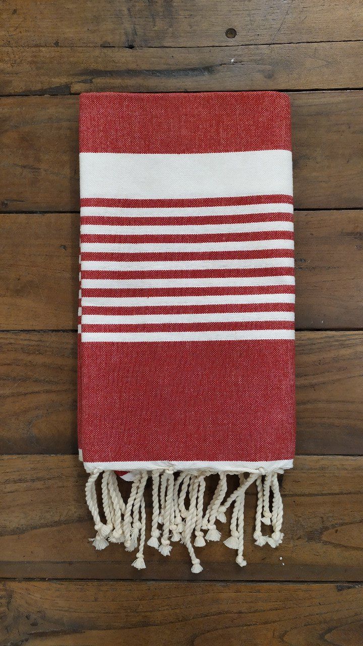 Fouta Arthur Red/white multi stripe flat weaving 2x1m  
